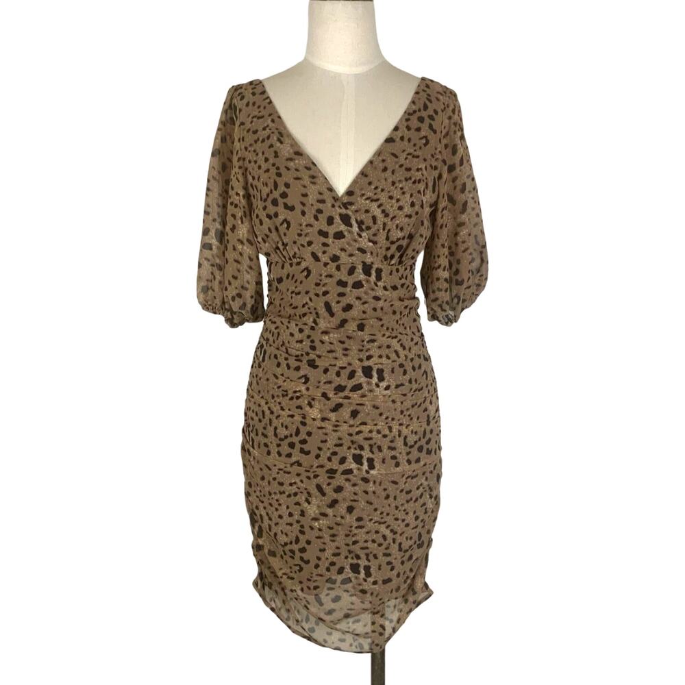 NWT Revolve x LPA Dress 694 Ruched Mini Dress Leopard Print Women's Size Medium